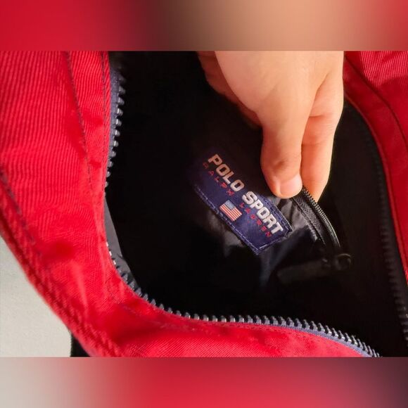 Polo Sport Ralph Lauren Vintage Spell Out Colorblock Navy Red Nylon Tote - Picture 2 of 16